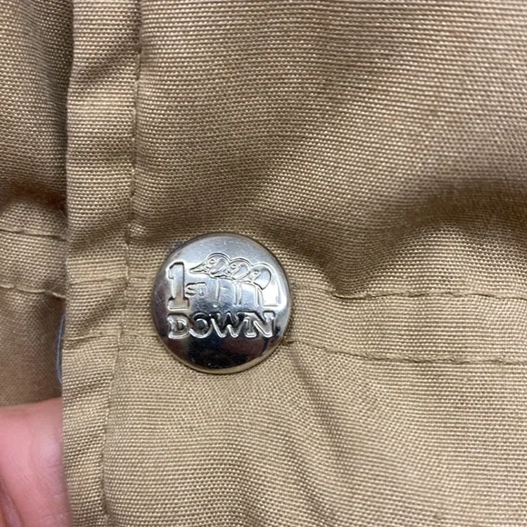 1st Down Y2K Down Trench Puffer Coat Tan Long Middie Length Belted and OOAK EUC! - Picture 12 of 17